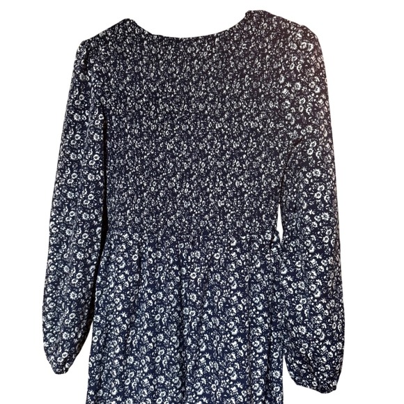 PrettyGarden Navy Floral Long Sleeve Smocked Midi Dress Small - Like New - Picture 7 of 8